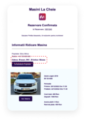 Primiți pe email locația exactă a rezervării auto